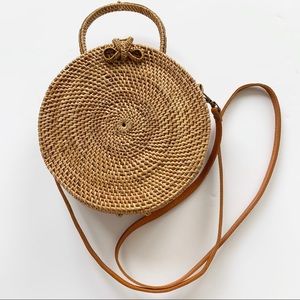 Handmade Bali round rattan bag w crossbody strap